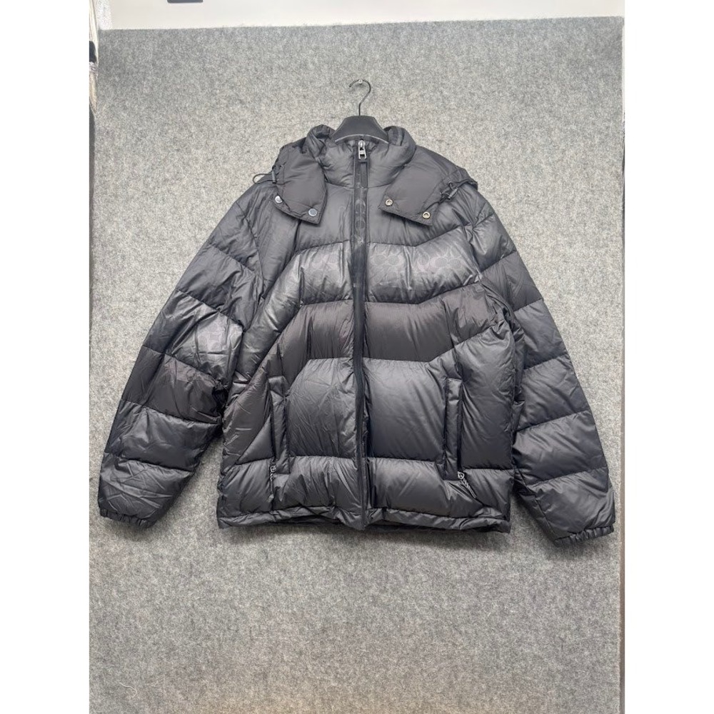 COACH‎ Signature Monogram Puffer Jacket Black Detachable Hood Women XL NEW